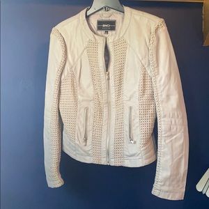 Faux leather and knitted grey jacket